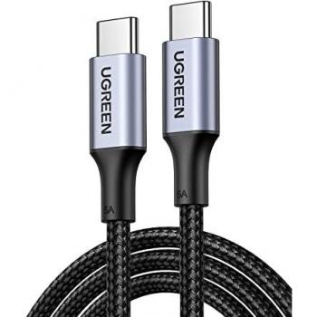 Cable USB-C a USB-C Ugreen 0.5m, 100W, 5A, 480Mb/s (Negro y Gris)