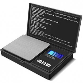 Báscula Digital de Precisión, Báscula portátil de Bolsillo, Pantalla LCD Retroiluminada, Precisión con Función de Tara, Plataforma de Acero inoxidable