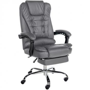 Silla de Oficina Oxygen Gris Simil Cuero con Ruedas y Reposapiés