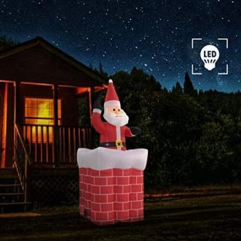 vidaXL Papá Noel y Chimenea Inflables con Movimiento LED IP44 Decoración Adornos Festivos Ideal Resistente a la Intemperie Impermeable Duradero 180cm