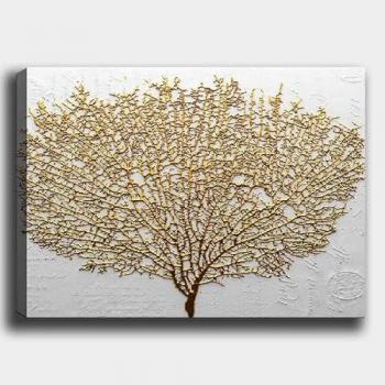 Impresión sobre Lienzo Árbol 6, Poliéster y Madera, Blanco y Oro, 100x3x70 cm