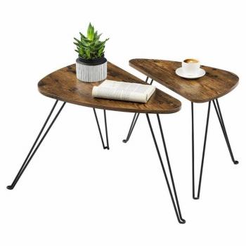 Juego de 2 mesas auxiliares de nido, estilo industrial, para salón, comedor y dormitorio, marrón rústico y negro