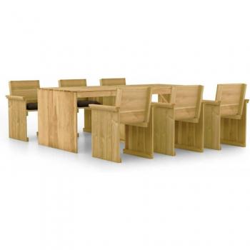 Comedor de jardín 7 pzas con cojines madera de pino impregnada
