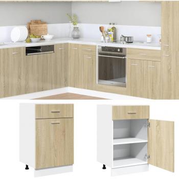 Armario inferior contrachapada color roble ahumado 50x46x81,5cm Marrón, Armario de Cocina, Mueble de Cocina, Armario de almacenaje de Cocina