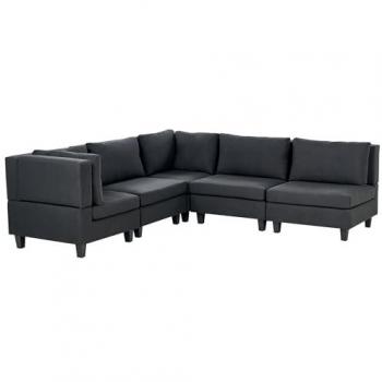 Sofá Modular Esquinero Moderno 5 Plazas Tapizado en Tela Negra con Patas Negras y Respaldo Acolchado Derecho Unstad