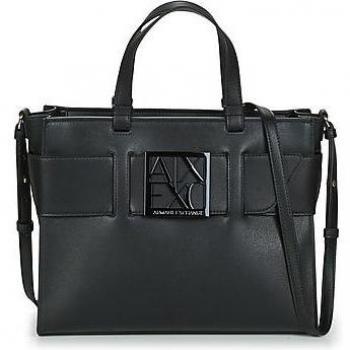 Armani Exchange Women's Black Logo Print Tote Handbag with Shoulder Strap