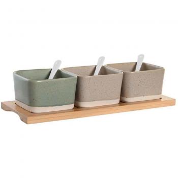 Set de Aperitivo Escandinavo 7 piezas en Porcelana y Bambú - DKD Home Decor