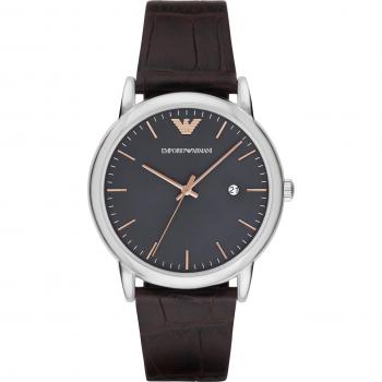 Reloj de pulsera EMPORIO ARMANI MOD. AR1996, acero inoxidable, esfera negra, cronógrafo, resistente al agua hasta 50 metros, correa de piel negra
