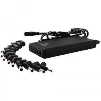 CoolBox FALCOONB90US–Cargador Universal Para Portátiles Slim + USB, Selección Automática Voltaje, 90W, 15V-24V, 14 puntas. Color Negro, Tacto Suave de Goma