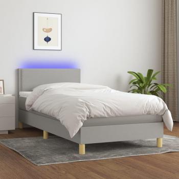 Colchón box spring de muelles con tela LED gris claro 90x200 cm