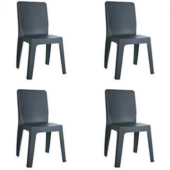 Set de 4 Sillas Iris Garbar para Interior y Exterior - Color Gris Oscuro, Apilables, Diseño Moderno, Ligeras y Resistentes a Filtro UV