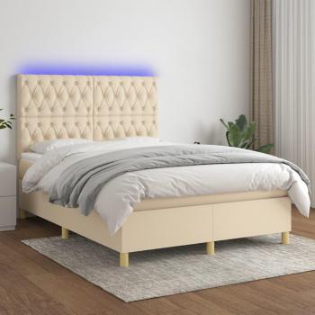 Cama box spring colchón y luces LED tela crema 140x200 cm Vidaxl Crema