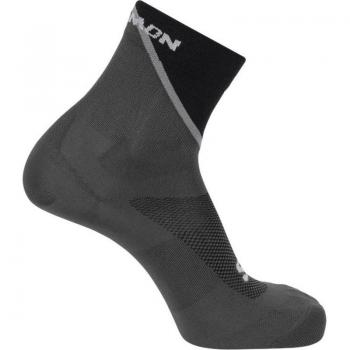 Calcetines de running Salomon Speedcross Crew en negro y gris, con diseño técnico para comodidad y soporte durante la actividad deportiva