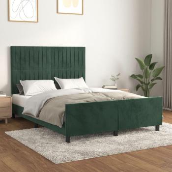 Cama solar sin colchón 140x190 cm con estructura y cabecero en terciopelo verde oscuro