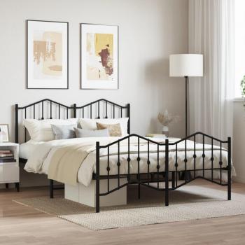 vidaXL Metal Bed Frame without Mattress with Footboard Black 150x200cm