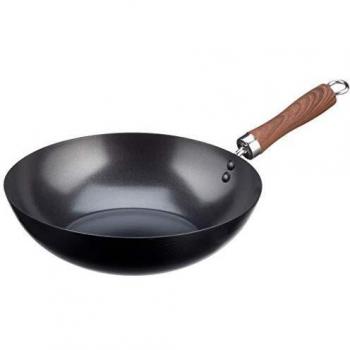 WECOOK! Carbono Wok Inducción 28 cm, Antiadherente QUANTANIUM Ecológico 3 Capas sin PFOA, Acero al Carbono, Mango Imitación Madera, Apta Todas las Cocinas Vitrocerámica, Gas