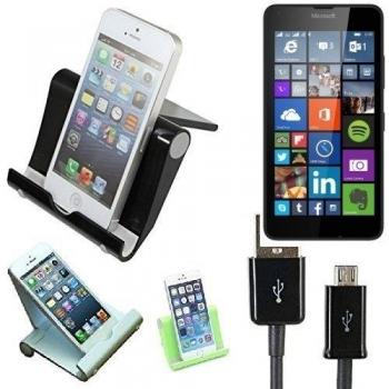 Estación de acoplamiento universal para Microsoft Lumia 640 LTE, negro, fuerte, ligero y compacto | Sostenedor del soporte + cable Multi-ángulo para las tabletas, e-readers y smartphones Docking Station cuna del muelle Tischständer Tischhalter Reisedoc