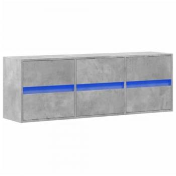 Mueble de TV de pared con luces LED gris hormigón 130x31x45 cm