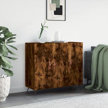 Aparador de madera de ingeniería 90x34x80 cm en roble ahumado, mueble de almacenaje para salón, buffet y armario auxiliar