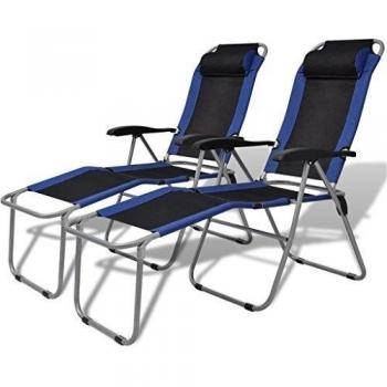 vidaXL Sillas reclinables de camping azul y negro 2 unidades