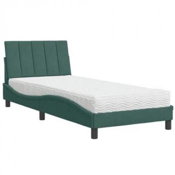 Cama con colchón de terciopelo verde oscuro 90x190 cm