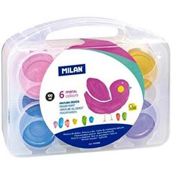 MILAN® Maletín 6 tarros de pintura para dedos de colores metalizados 100 ml