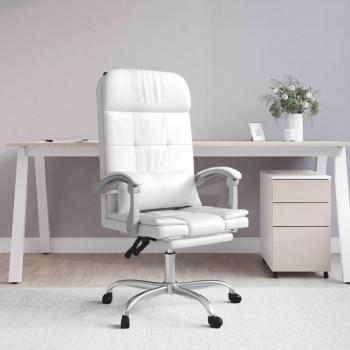 Silla de oficina reclinable con masaje en cuero sintético blanco