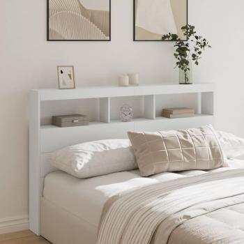 Cabecero de cama con contenedor LED blanco 160x17x102 cm