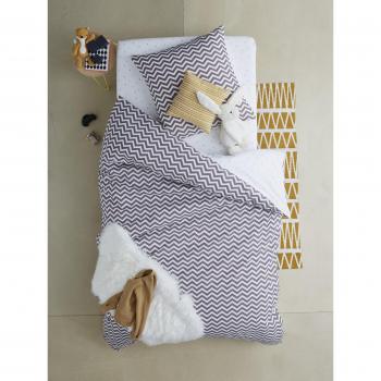 Sábana bajera infantil de algodón con estampado de triángulos en color gris Vertbaudet (Cama de 90)