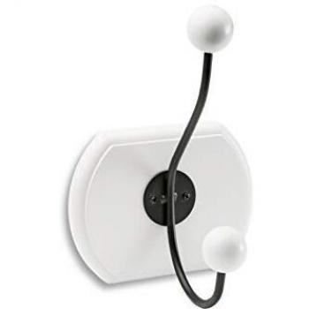 Versa 20430025 Colgador de Pared 1 Gancho, Madera y Metal, Blanco y Negro, 12 x 19 x 14 cm