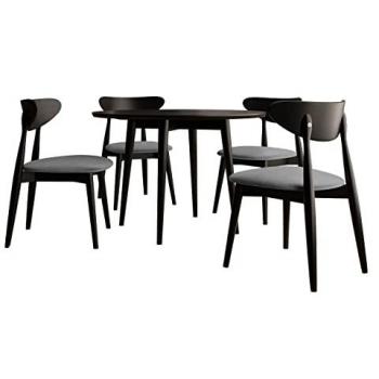 Conjunto de comedor Racine 124, Negro, 4 asientos, diámetro de mesa: 100 cm