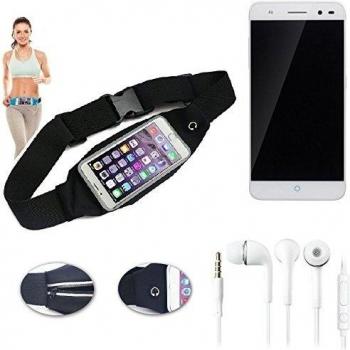 Cinturón de bandolera bolso de la cintura bolsa para ZTE Blade V7 Lite, negro + auriculares. Aptitud del deporte de la cubierta a prueba de lluvia Ejercicio corriente - K-S-Trade