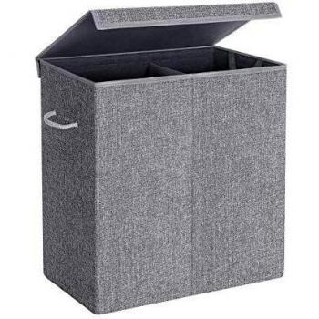 Cesta para la Ropa de 142 Litros de Tela Gris con Tapa Magnética, Asas, Bolsa de Forro Extraíble y Plegable
