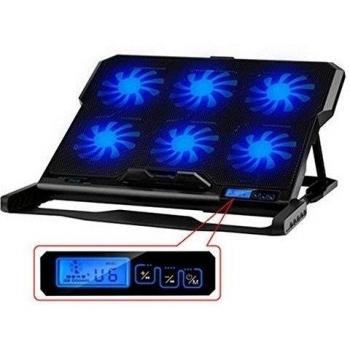 TopMate K6 - Base de refrigeración para ordenador portatil de 12 a 15,6 pulgadas con puerto usb, 6 venditadores controlable a 2800 RPM, Leds y pantalla LCD