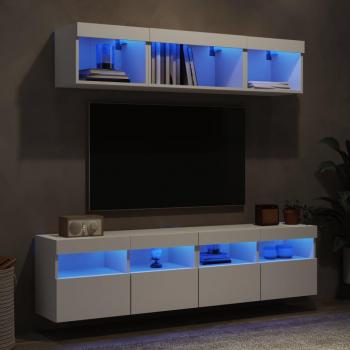 Mueble de TV de pared con LED 5 piezas en madera de ingeniería blanca
