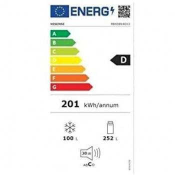 Hisense RB440N4GWD - Frigorífico Combi Cristal, No Frost, 2M Alto, Clase D, Tecnología AdaptCool, Puerta Reversible, Silencioso