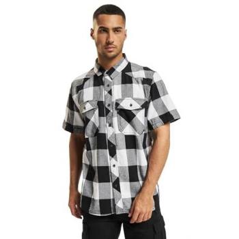 Camisa de Hombre Brandit de Manga Corta a Cuadros - Blanco y Negro - Tallas M a 3XL