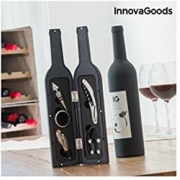 InnovaGoods Estuche de Vino Botella, Acero Inoxidable, Negro, 7x7x33 cm