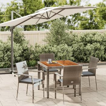 5 Piece Grey Poly Rattan Garden Dining Set with Cushions