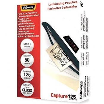 Fundas de Plastificar Fellowes Brillantes para Tarjetas 54 x 86 mm, 125 Micras, Pack de 50 Uds