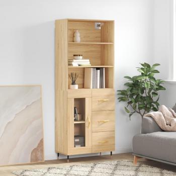 Aparador alto de madera contrachapada color roble Sonoma 69,5x34x180 cm