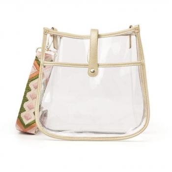 Clear Courier Bag with Gold / Berry Stripe Strap