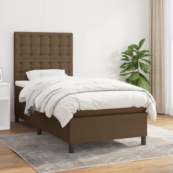 Cama box spring suave con colchón marrón oscuro 100x200 cm Tela