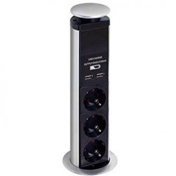 Regleta de Enchufes para Empotrar con 3 Tomas y 2 Puertos USB - Perel