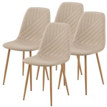 Juego de 4 sillas de comedor Köfering textil/acero con costuras decorativas - Marrón claro