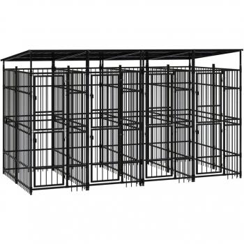 vidaXL Outdoor Dog Kennel with Roof Steel 7.37 m²