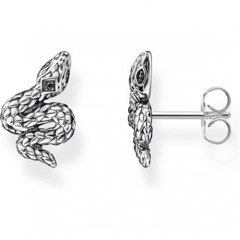 Thomas Sabo Blackened Snake Stud Earrings with Zirconia, Sterling Silver