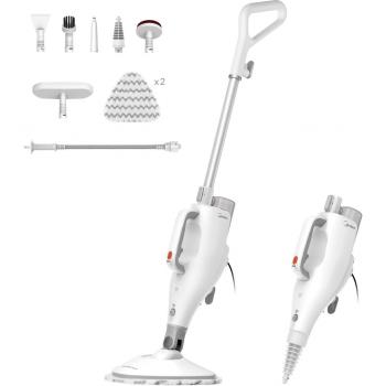 Midea MSM2115WW Mop a Vapor 10 en 1, Desinfecta el 99.9% de Bacterias sin Residuos Químicos, Ideal para Diversas Superficies, Blanco y Plata