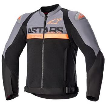 Chaqueta textil de motocicleta Alpinestars SMX Air perforada - Negro, Gris y Naranja Fluo (XL)