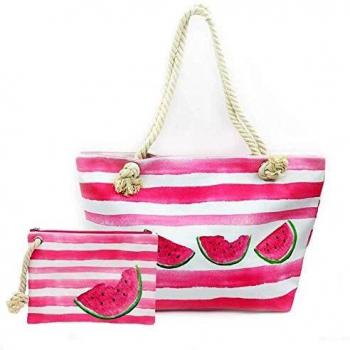 FARI Bolsa grande de playa, bolsa de viaje con cordel para playa, bolso de lona con cierre de cremallera superior, color Rojo, talla Large